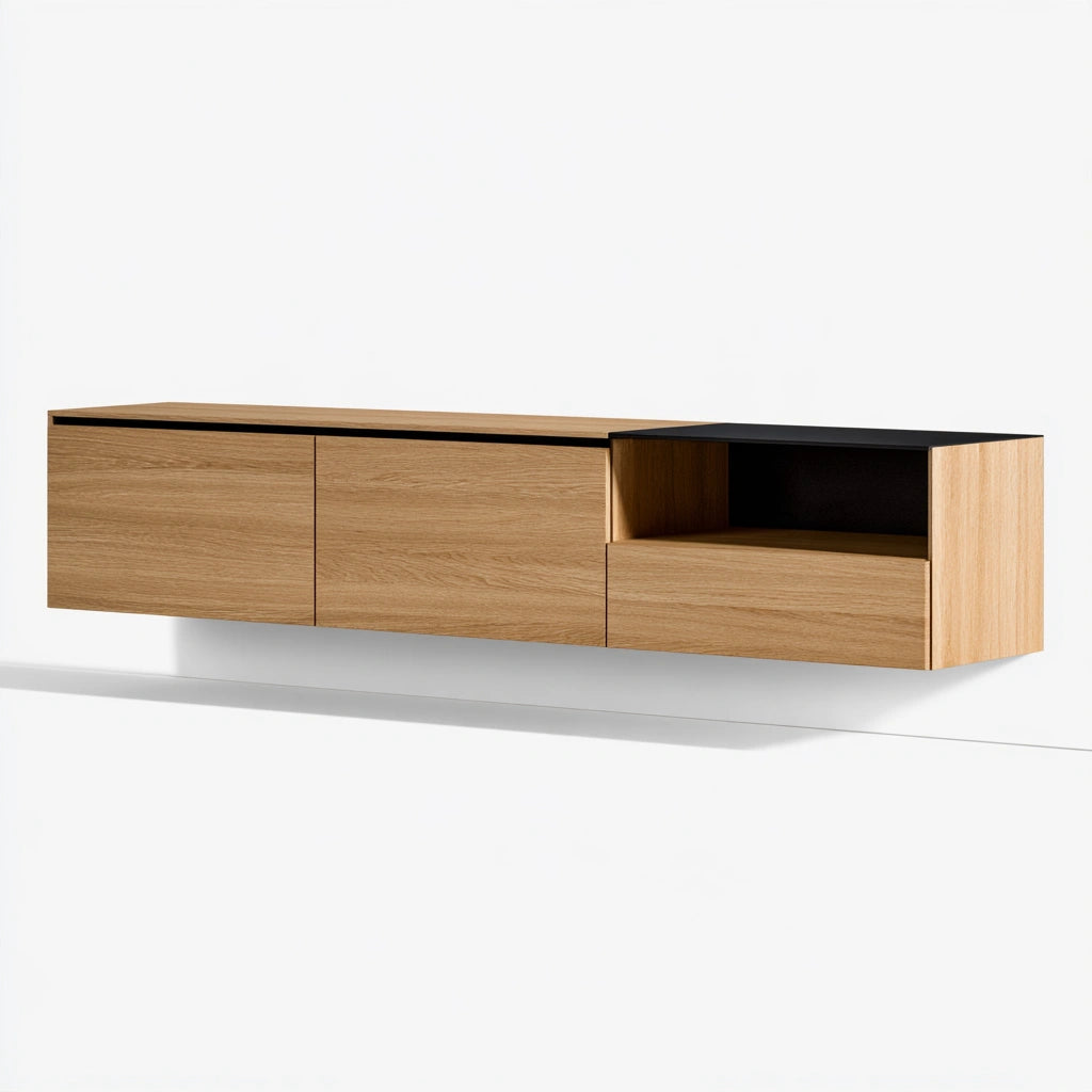 Moderner TV-Schrank, in Eichenoptik, zur Wandmontage, Farbe: hellbraun