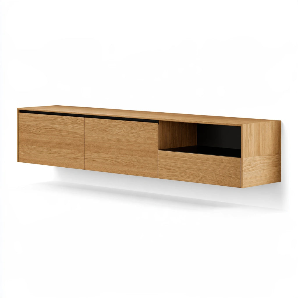 Moderner TV-Schrank, in Eichenoptik, zur Wandmontage, Farbe: hellbraun