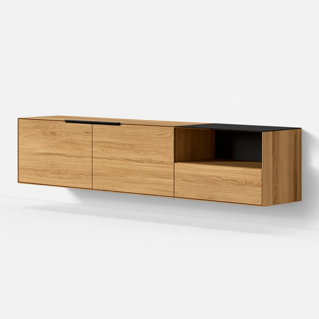 Moderner TV-Schrank, in Eichenoptik, zur Wandmontage, Farbe: hellbraun